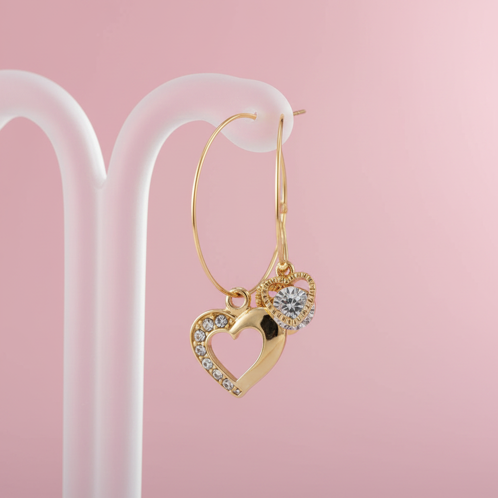 Gold hoop with heart lock charm