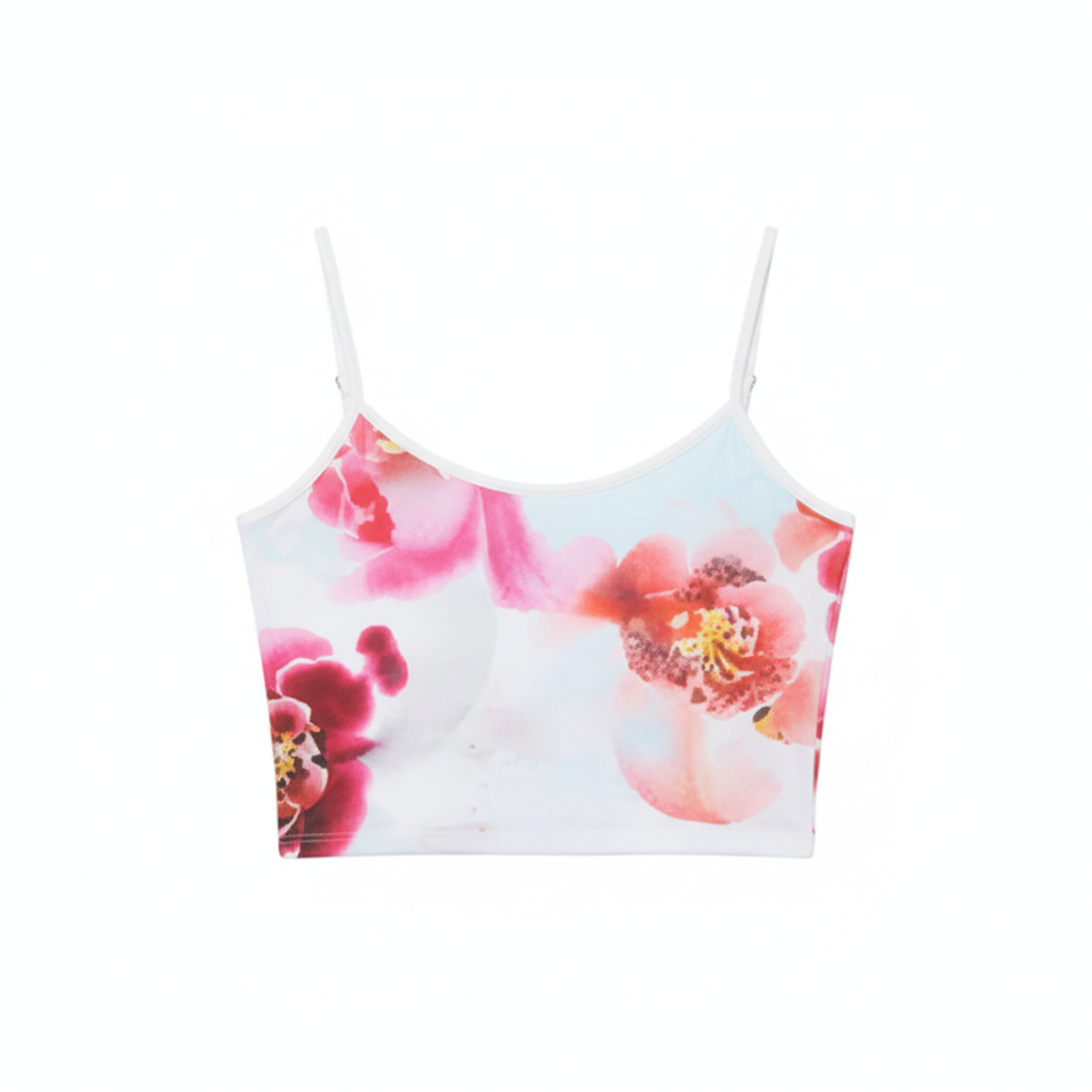 Watercolor floral cami top flat lay product shot