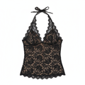 Black lace halter top flat lay product shot