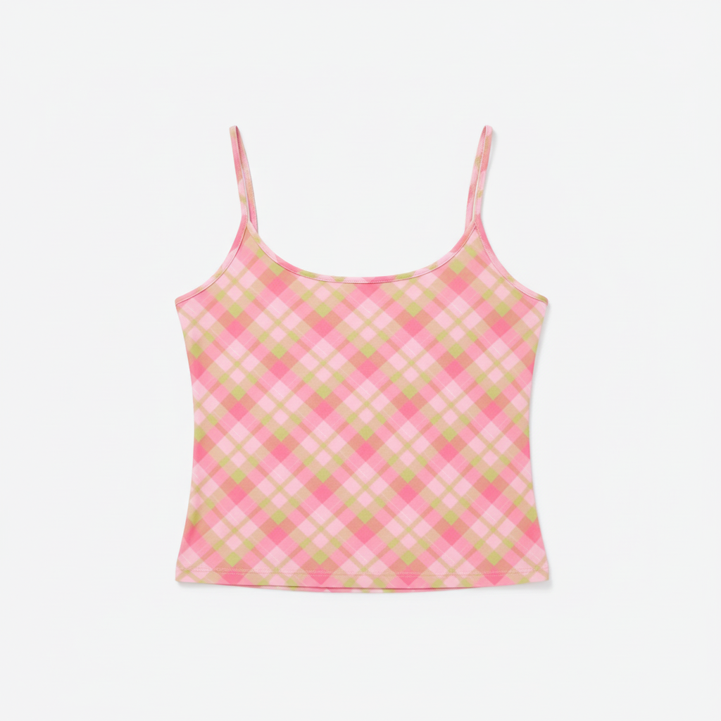 Pink checkered cami top flat lay product shot