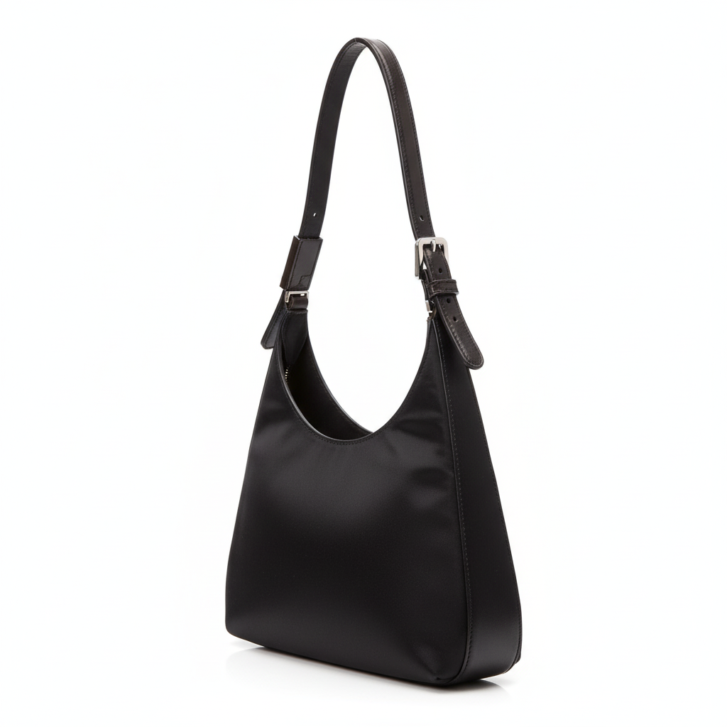 Vintage Gucci black satin handbag with leather trim